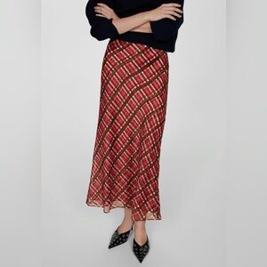 NWT Mango Pink & Brown Midi Skirt